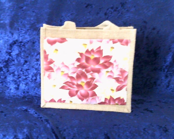 Small Jute Bag with Waterlilies pocket