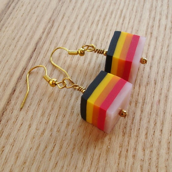 Stripe FIMO Cube Bead Earrings