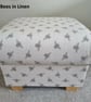 Storage Footstool Fryetts Bees Natural Fabric Pouffe Footstall Bumble Honey  - Image 2