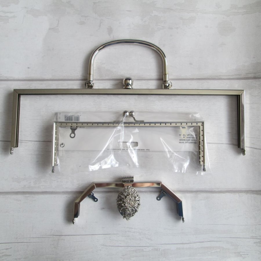 Set of Three Metal Purse, Bag Frames - Silver Coloured