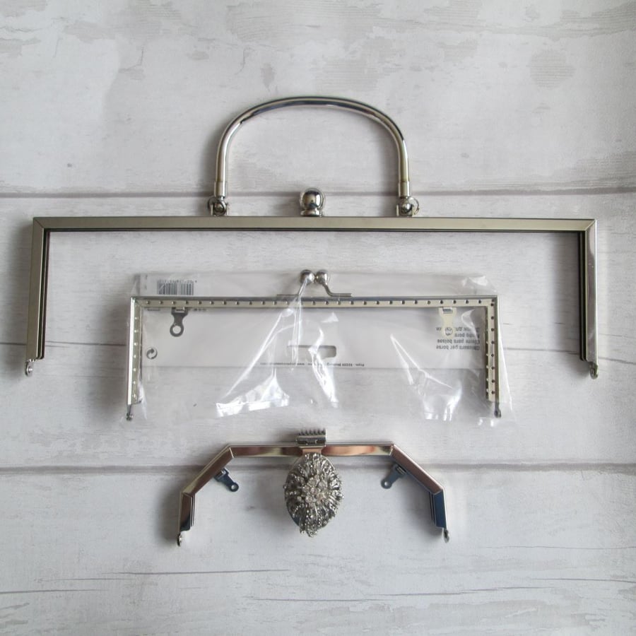 Set of Three Metal Purse, Bag Frames - Silver Coloured, Bag Frames