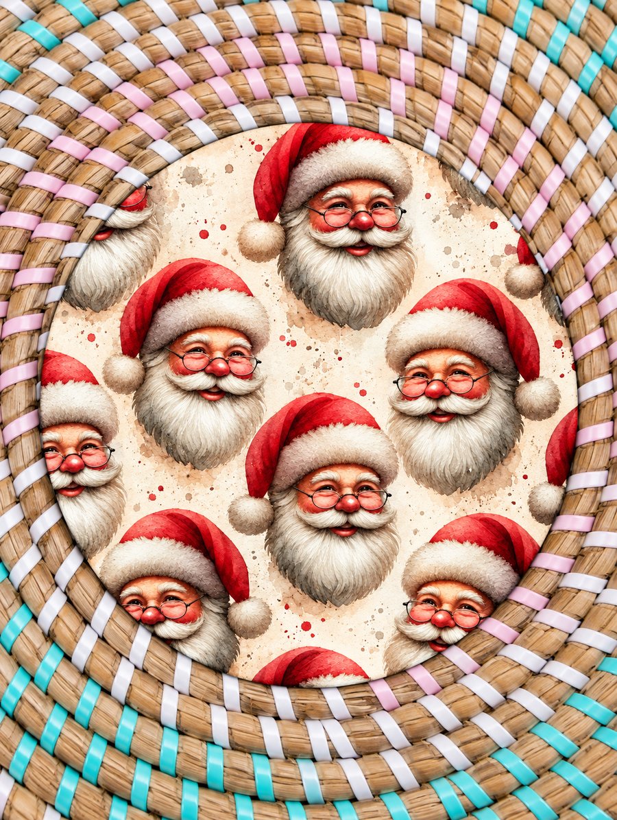 Vintage Santa Faces Christmas Coaster – Traditional Father Christmas Wooden Drin