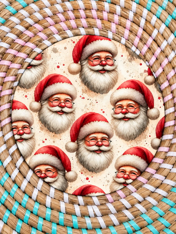 Vintage Santa Faces Christmas Coaster – Traditional Father Christmas Wooden Drin