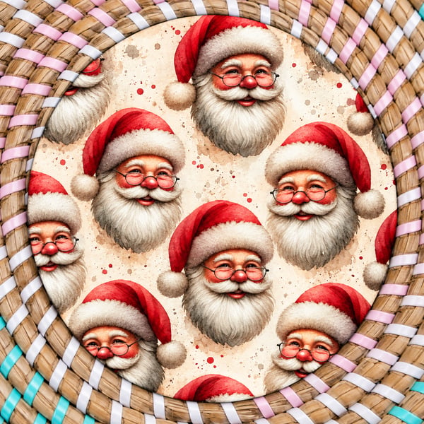 Vintage Santa Faces Christmas Coaster – Traditional Father Christmas Wooden Drin
