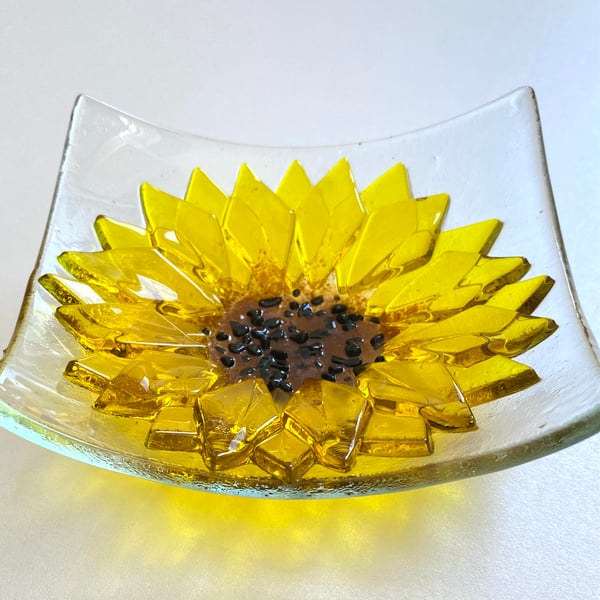 Sunflower fused glass trinket dishes 