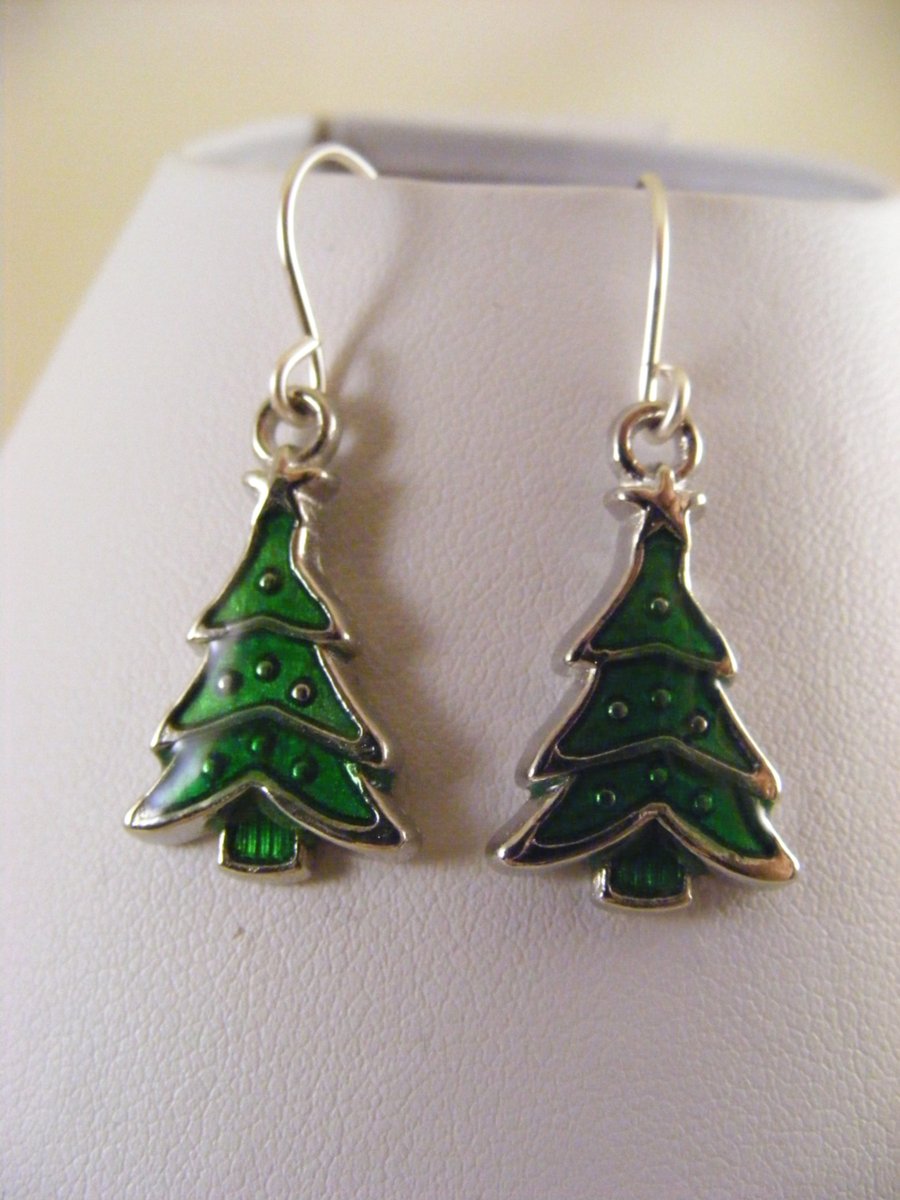 Green Christmas Tree Earrings