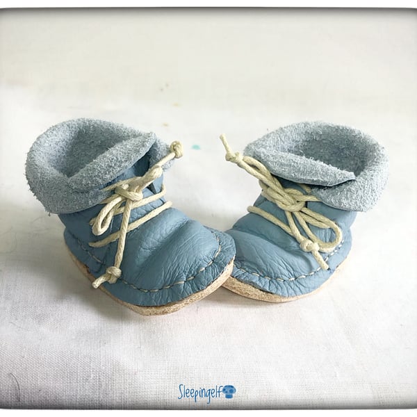 Baby blue leather boots for Baby Sasha and Toddler 
