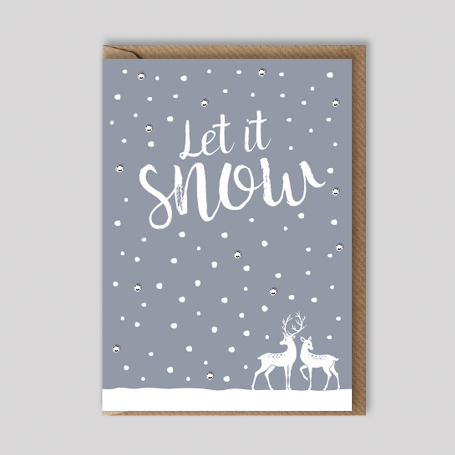Christmas card - let it snow - deer card - hand finished