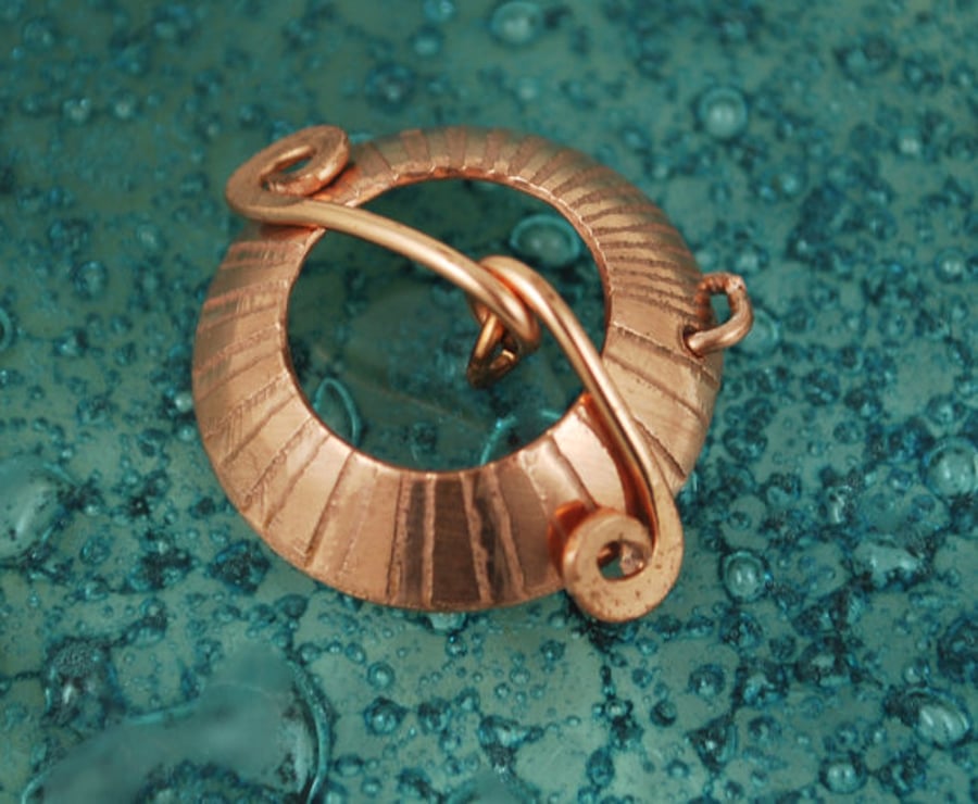 Japanese sunburst copper toggle clasp - centre hole - Handmade