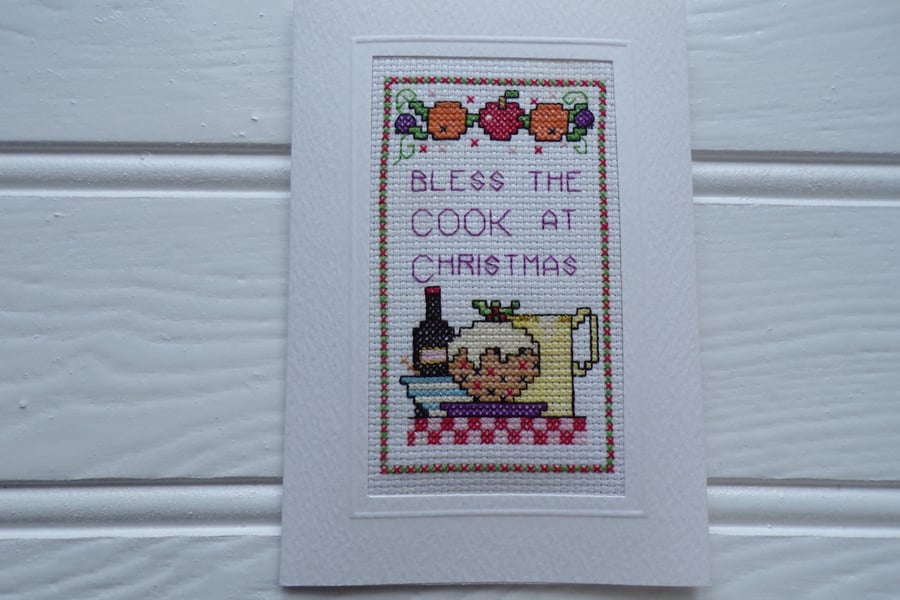 Christmas Card, Stitched Christmas Card, Bless the Cook Christmas Card