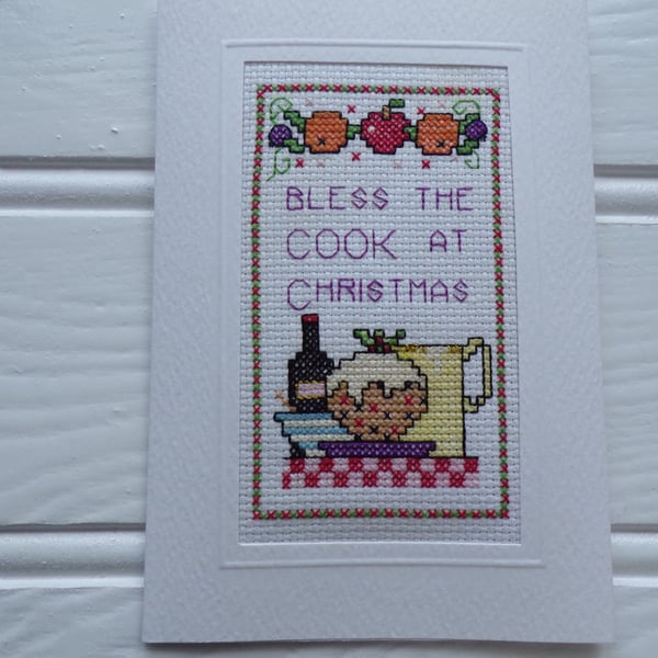 Christmas Card, Stitched Christmas Card, Bless the Cook Christmas Card