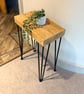 Reclaimed Scaffold Board Slim Side Table - Chunky Rustic Top - Hairpin Legs - Image 4