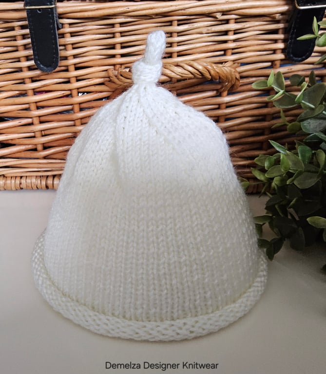 Designer 95% Merino Wool Newborn Rolled Beanie Knotted Hat