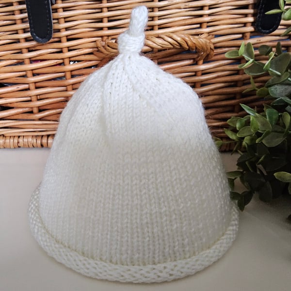 Designer 95% Merino Wool Newborn Rolled Beanie Knotted Hat