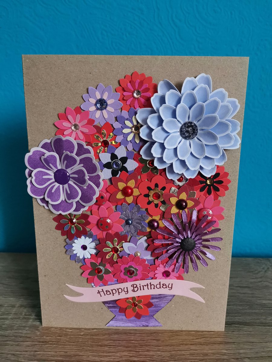 Big flowers birthday card   Floral handmade special luxury keepsake - boxed