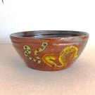 Terracotta Serving Bowl: Multicolored abstract Design, lustre.