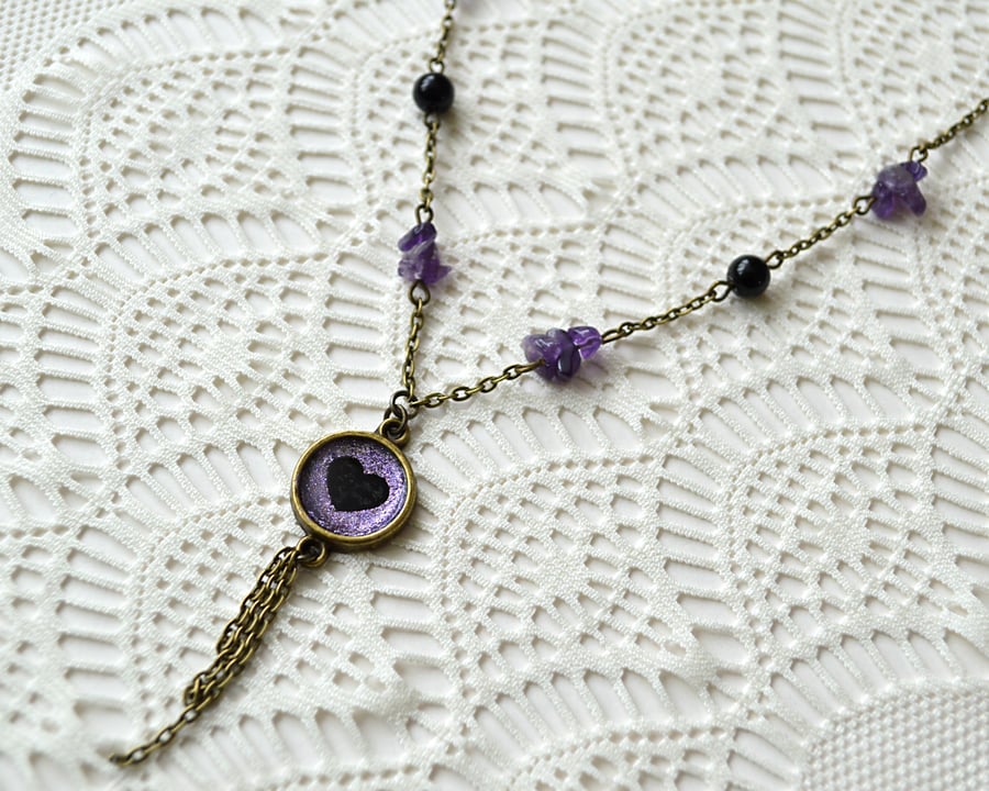 Sale! 20% off! Black & Purple Heart Necklace