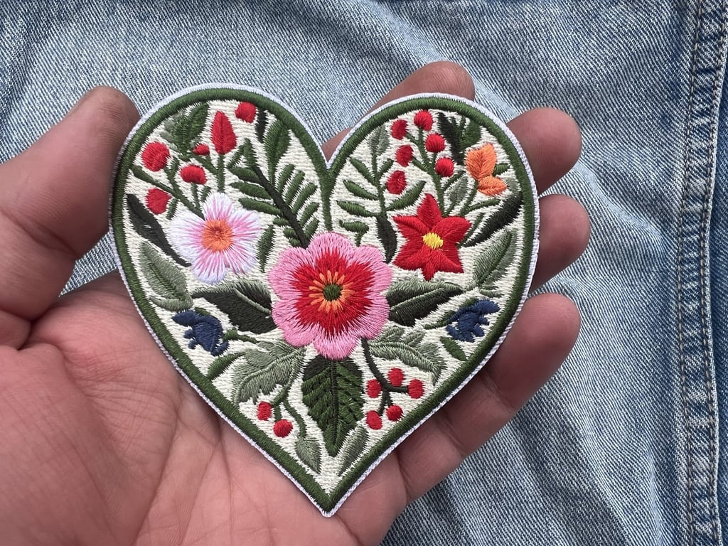 Wedding Botanical Heart Patch Embroidered Floral Love Iron On Sew On