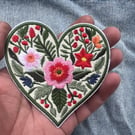 Wedding Botanical Heart Patch Embroidered Floral Love Iron On Sew On
