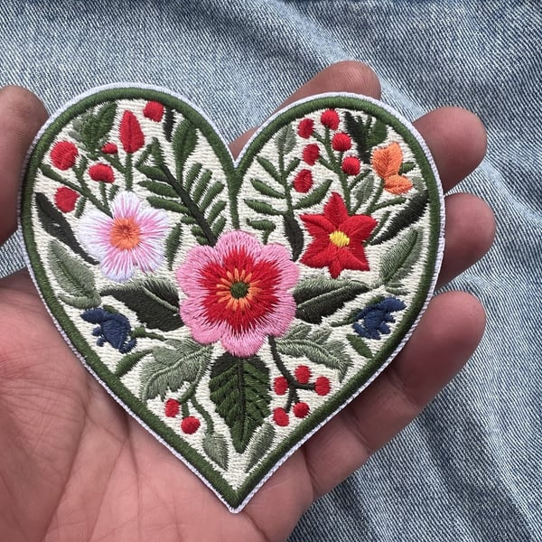 Wedding Botanical Heart Patch Embroidered Floral Love Iron On Sew On