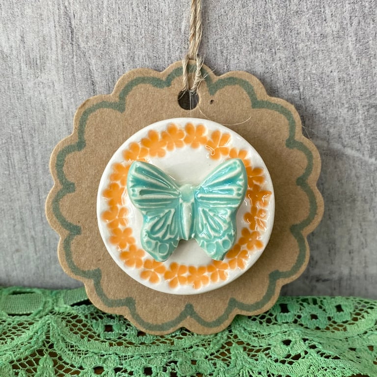 Ceramic butterfly magnet turquoise