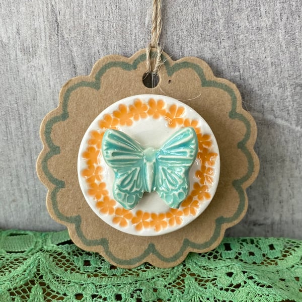Ceramic butterfly magnet turquoise