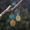 Verdigris and Brass Circle  Dangle Earrings