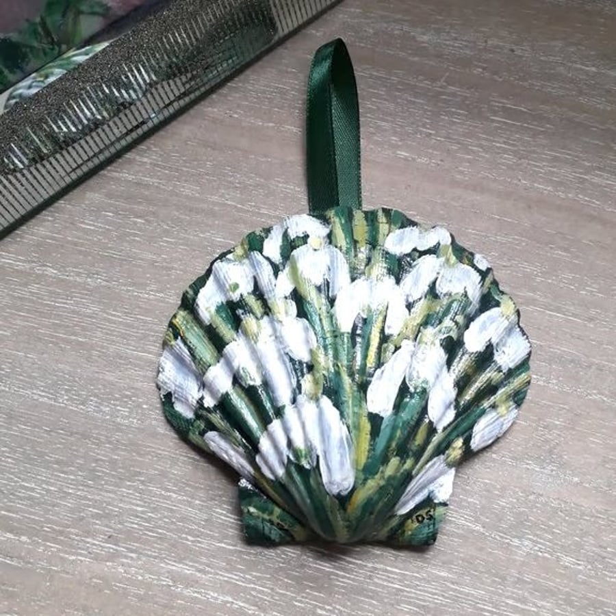 Snowdrops handpainted shell wall art.  
