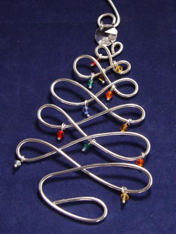 Handmade Wire Christmas Tree with Crystal Bead Ornaments - Decoration Gift