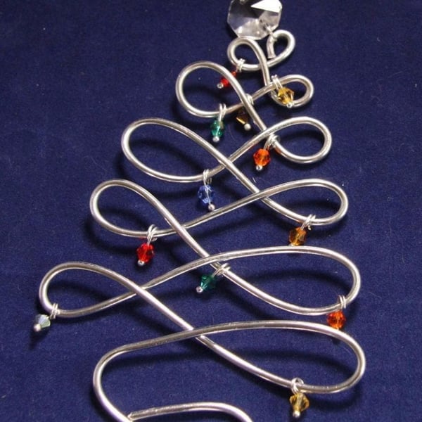 Handmade Wire Christmas Tree with Crystal Bead Ornaments - Decoration Gift