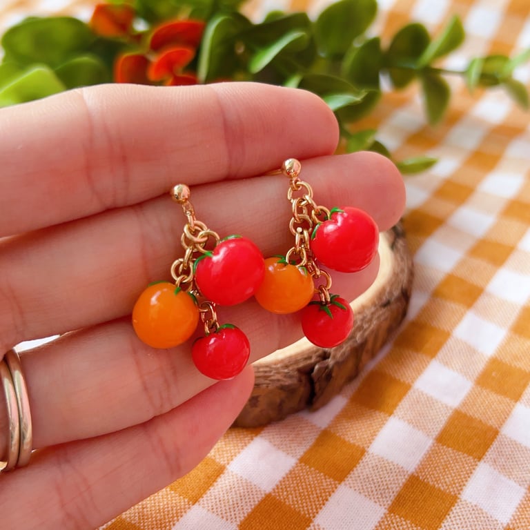 Tomato Dangle Earrings, Quirky Food Jewellery, Gardener Gift, Handmade UK