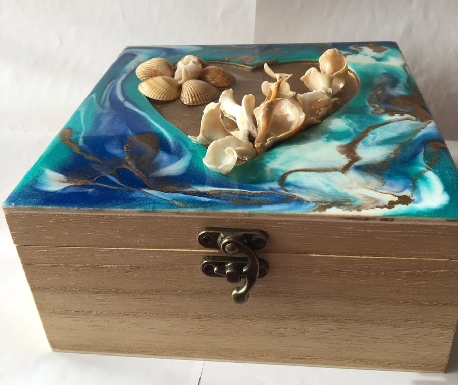Jewellery, trinket, memory box, resin art, ocean inspired