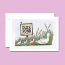 Duck Pond Greetings Card & Envelope - Cute Illustrated Birthday Card (6"x4")