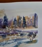  Winter snowey scene watercolour painting  - Image 4