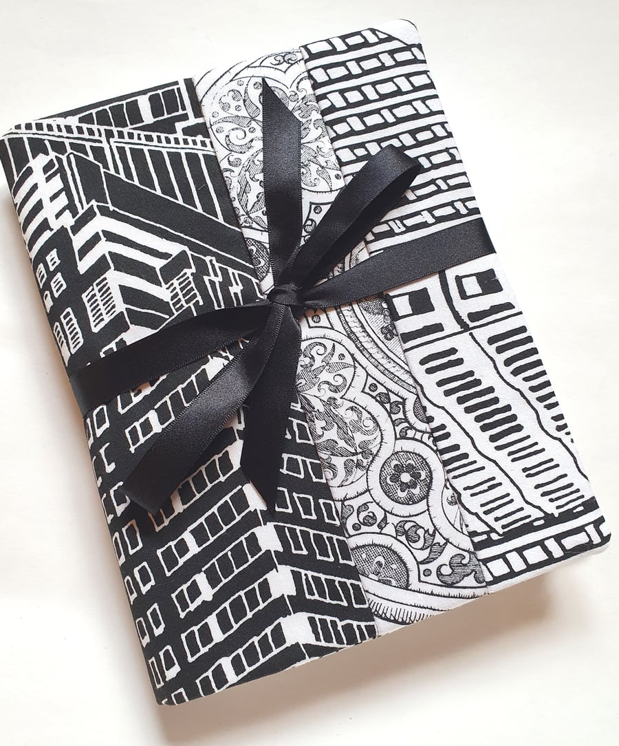 Black and white covered notebook - reusable cover - special price