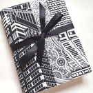 Black and white covered notebook - reusable cover - special price