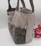 Silver and Ash grey chenille handbag with decorative buttons.  - Image 6