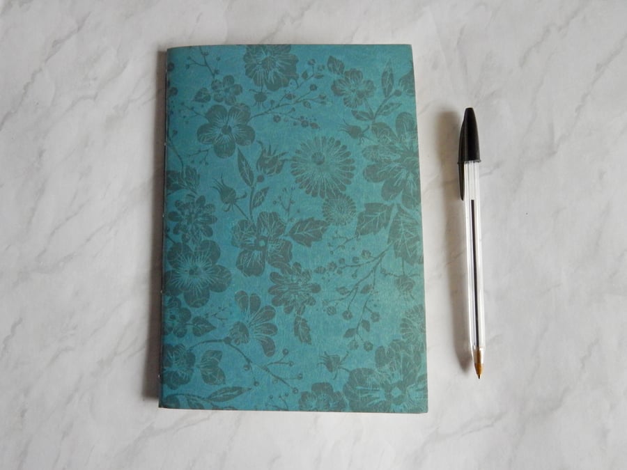 Blue Meadow Notebook, Lined pages, blue floral cover. Replacement notebook A5. 