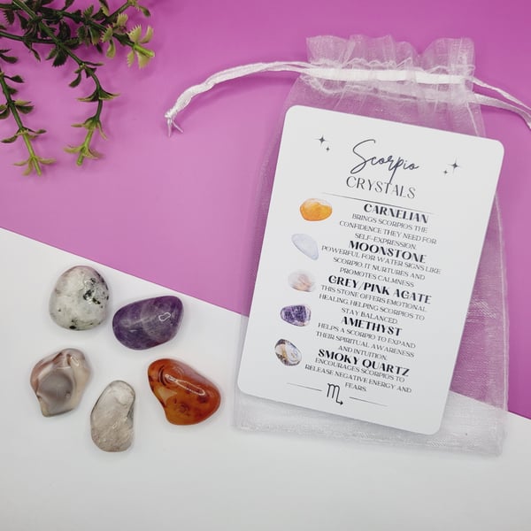 Scorpio Zodiac Crystals And Card Gift Set Gemstones For Scorpio