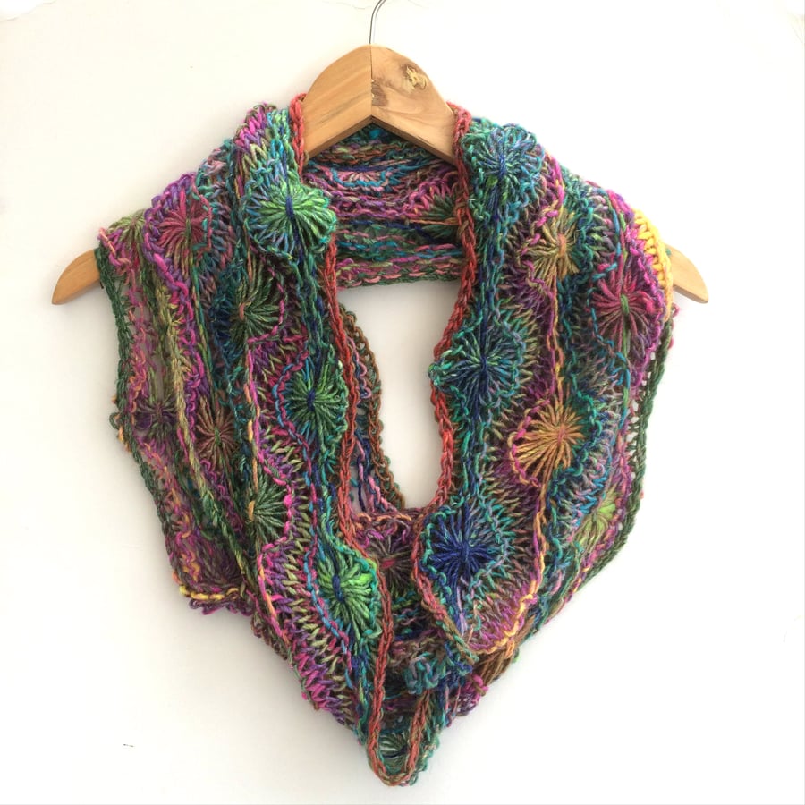 Mohair , Silk Flowery Infinity Scarf
