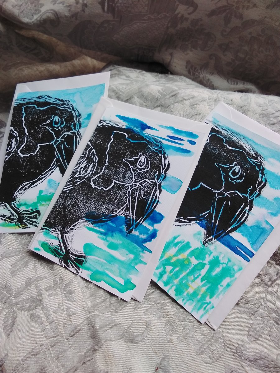 Handprinted Crow postcard 3 pack 