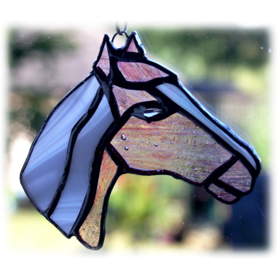 Horse Suncatcher Stained Glass Horsehead Pink girly 065