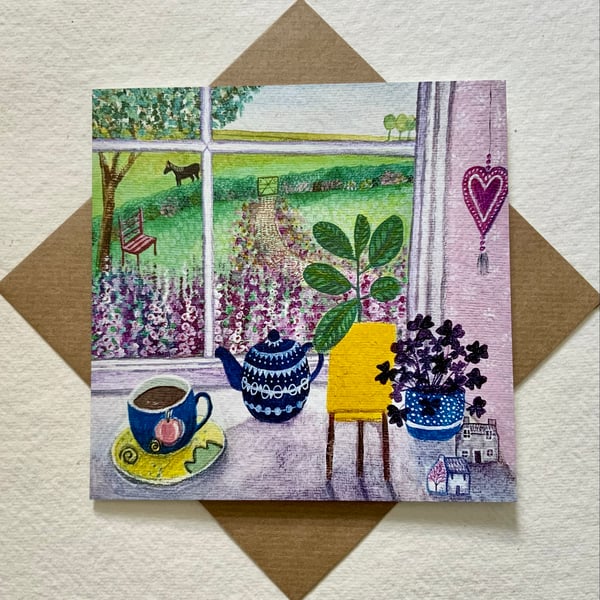 Garden View, blank greetings card