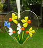 Fused Glass Heart Shaped Daffodil Hanging Decoration - Image 3