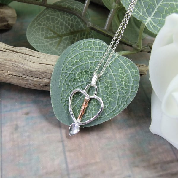 Welsh Love Spoon Pendant, Sterling Silver and Copper Necklace
