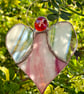 Stained Glass Heart Angel - Soft pink with white striped wings