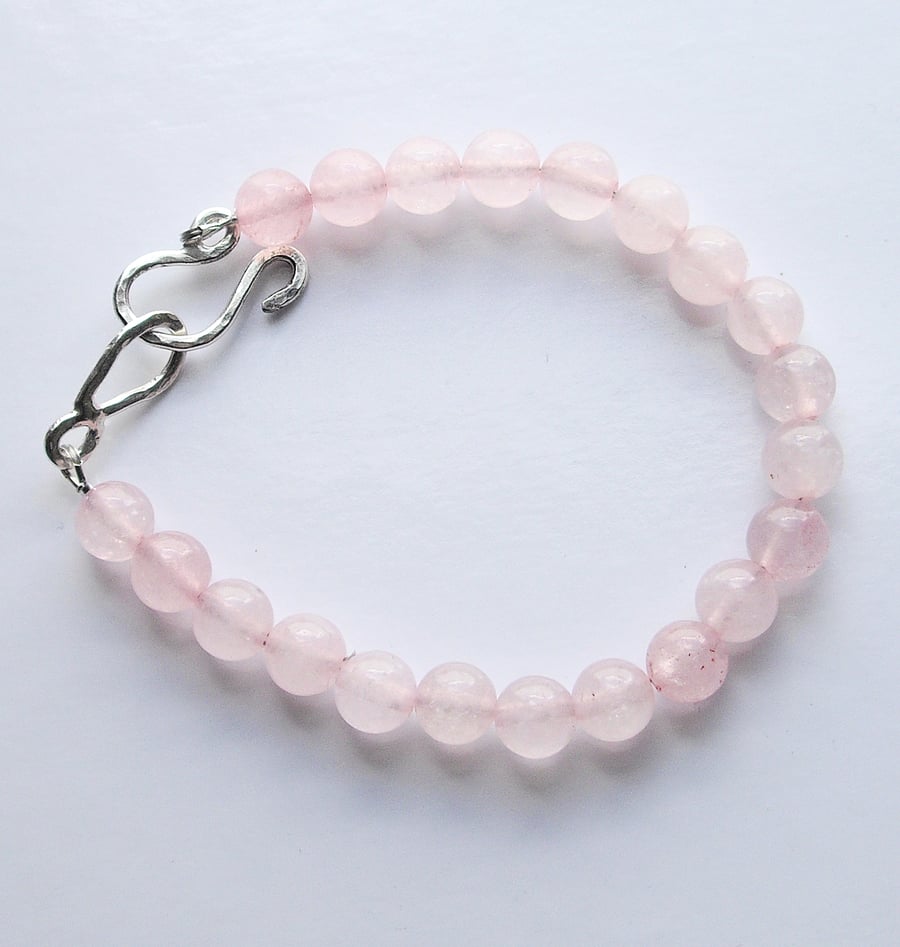 Rose Quartz and Sterling Silver Bracelet (BRGSBDRD1) - UK Free Post