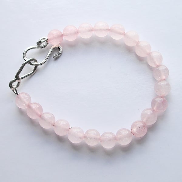 Rose Quartz and Sterling Silver Bracelet (BRGSBDRD1) - UK Free Post