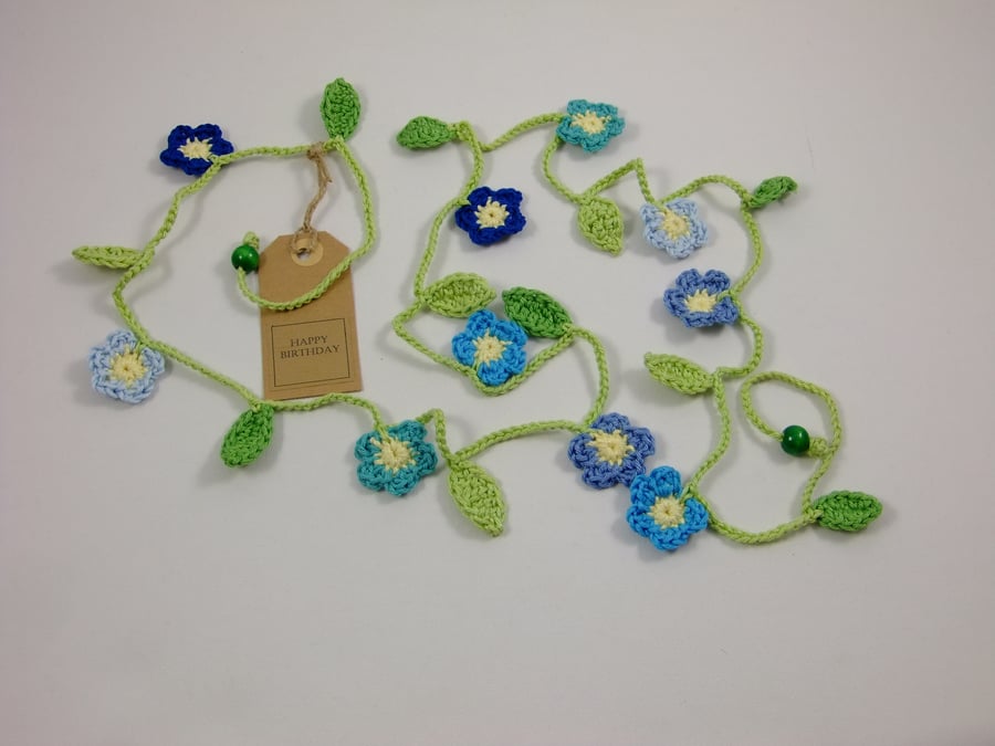 Crochet Garland of Blue Flowers
