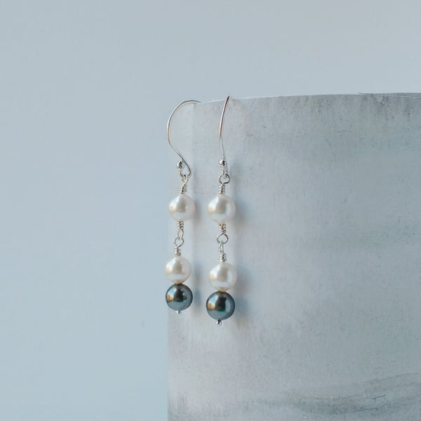 Reserved for Fiona Baker Only Dark Grey and White Crystal Pearl Earrings